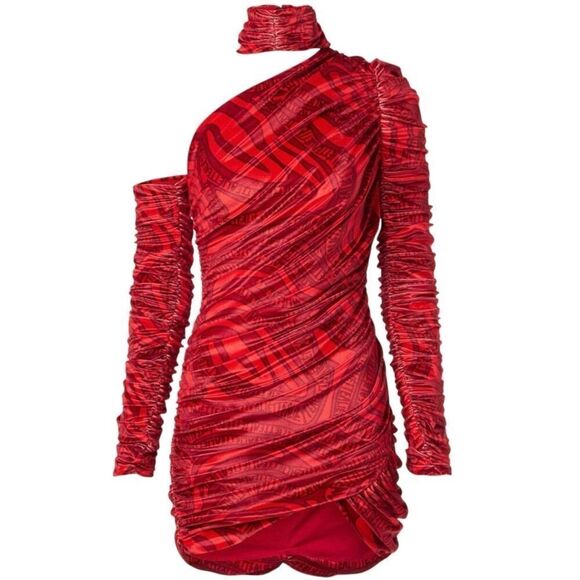 ALIETTE Red Velvet Cold Shoulder Ruched Bodycon‎ Gothic Punk Mini Dress 0 - Picture 14 of 14